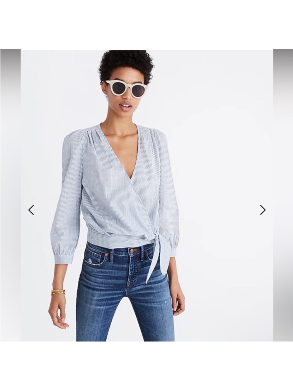 Madewell Wrap Top Blouse in Indigo Stripe. Size XS.